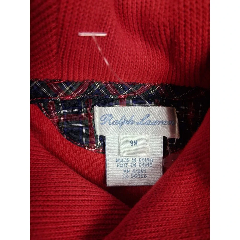 Ralph Lauren Baby Dress 9 Month Red Knit‎ Wrap Polo Bear Skating Preppy Holiday